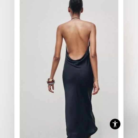 Zara Black Halter Sheath Midi Dress - Picture 2 of 8